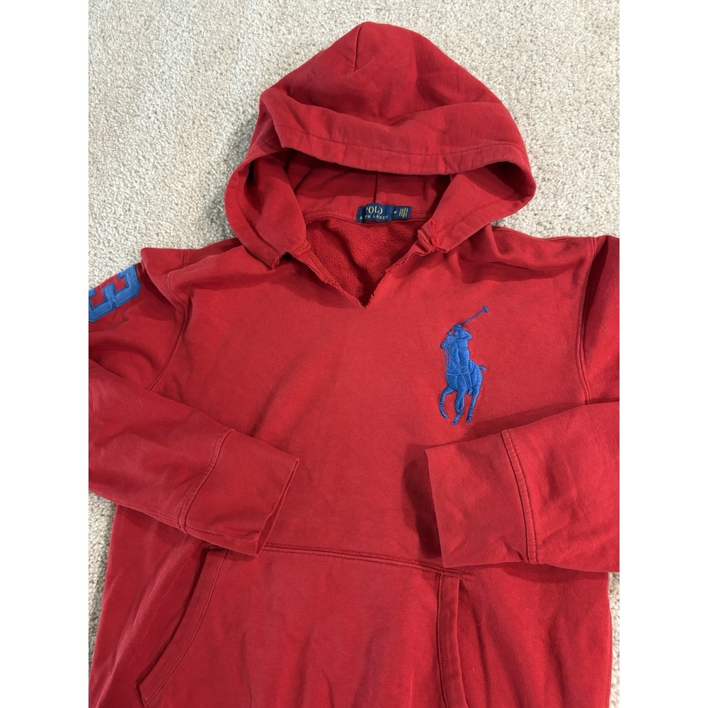 Polo Ralph Lauren Big Pony Hoodie Mens Size M Red Blue Embroidered Pullover #3